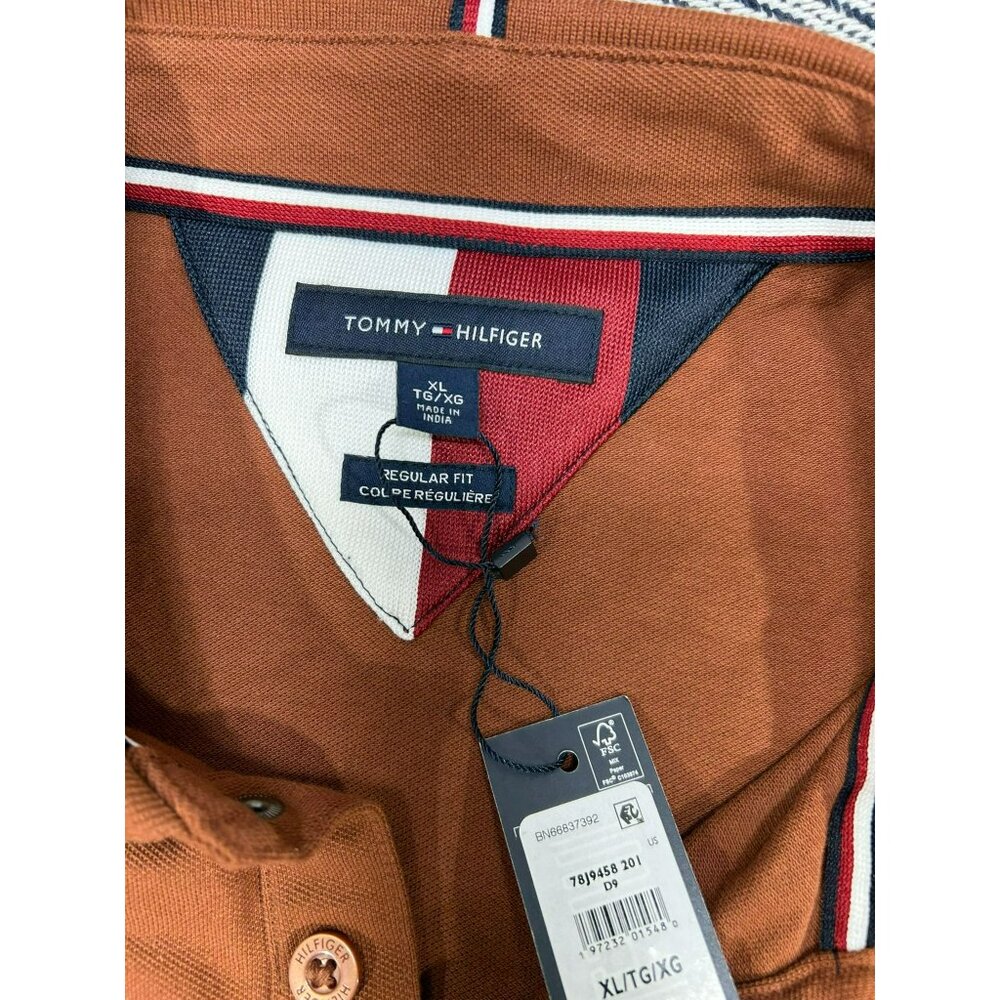 Tommy Hilfiger Men's Regular Fit Polo Shirt Brown Embroidered Logo NYC Size XL - Picture 2 of 6